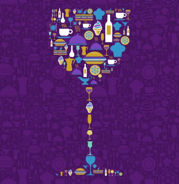 Restaurant icon set in wine glass shape clipart