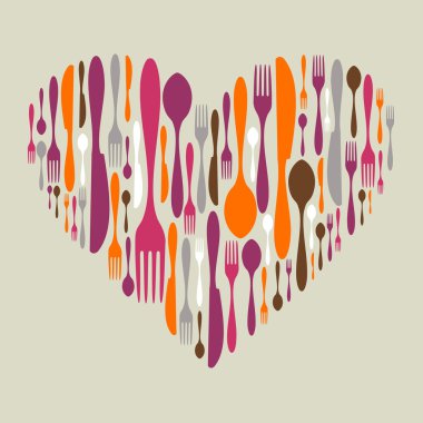Cutlery icon set in heart shape clipart