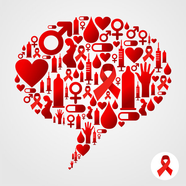 AIDS icons in communication bubble silhouette