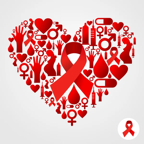 Silhouette del cuore con icone AIDS — Vettoriale Stock