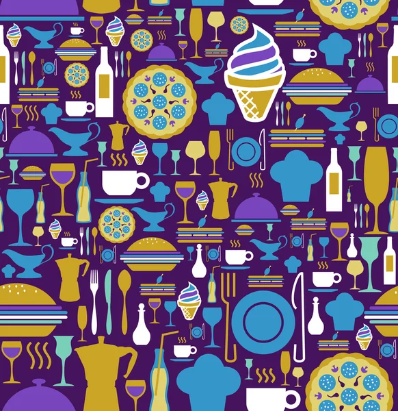 Ensemble d'icônes gastronomiques motif sans couture . — Image vectorielle