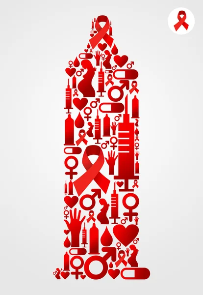Condom symbol with AIDS icons — Stock Vector
