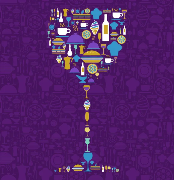 餐厅图标在酒杯形状中设置 — 图库矢量图片