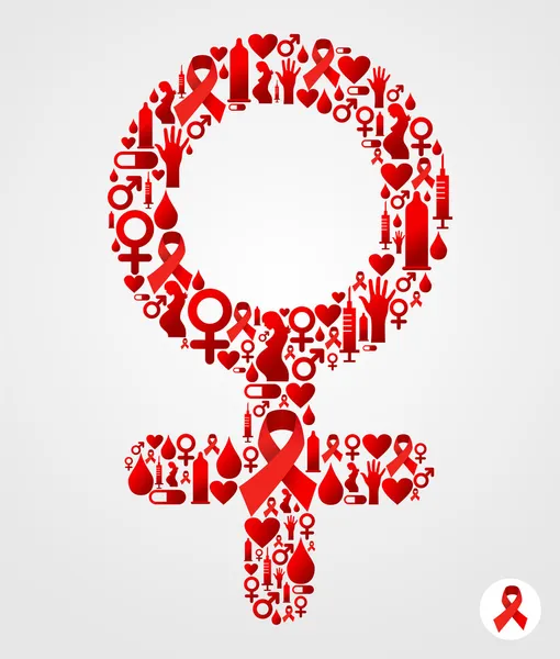 艾滋病毒在女性符号形状中设置的图标 — 图库矢量图片