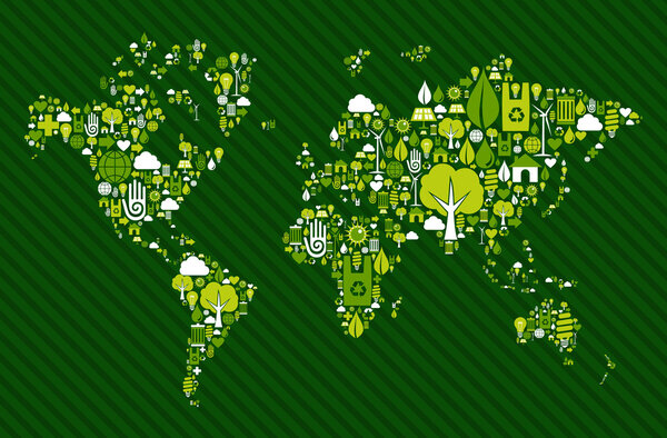 Globe World map with green icons