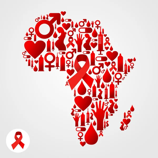 Africa mappa simbolo con le icone dell'AIDS — Vettoriale Stock