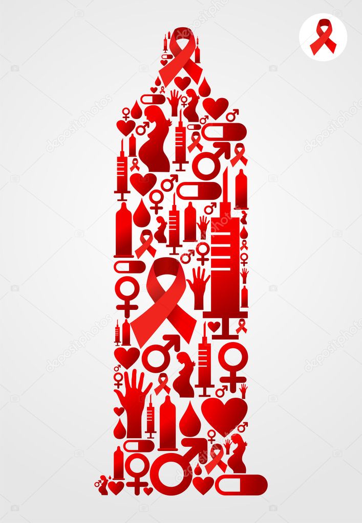 Condom symbol with AIDS icons
