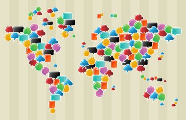 Social media bubbles globe world map clipart