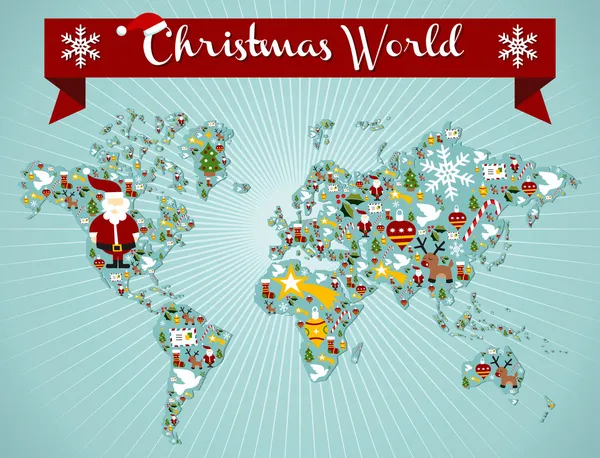 圣诞全球地图概念 — 图库矢量图片