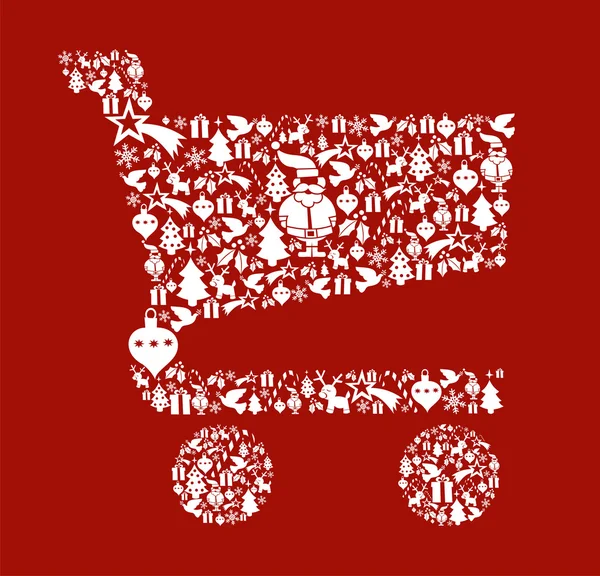 Kerstmis pictogrammenset in het winkelen kar vorm — Stockvector
