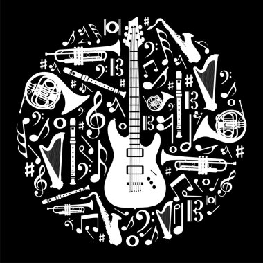 Black and white love for music concept illustration background clipart