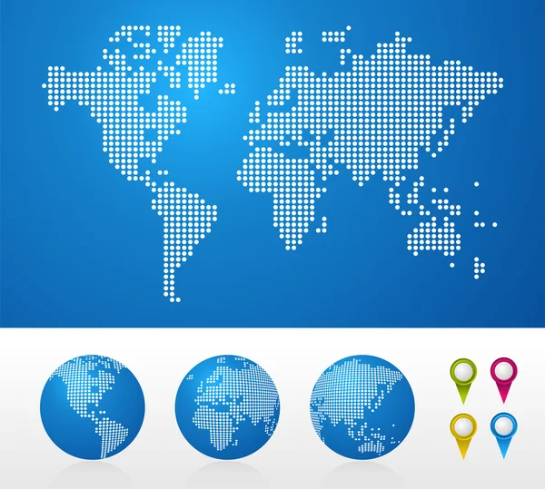 Mappe e globi punteggiati del mondo — Vettoriale Stock