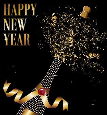 Diamond champagne bottle uncorked in New Year clipart