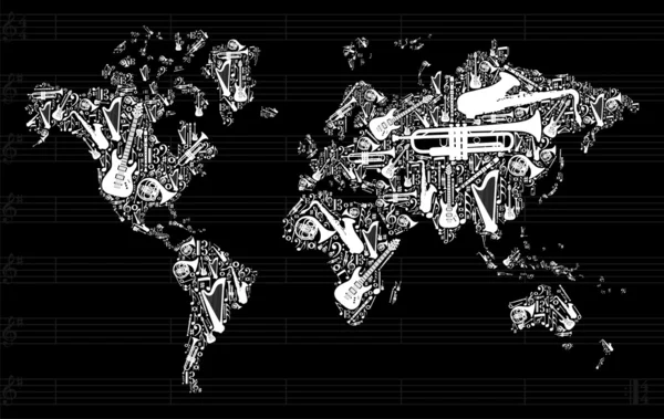 Carte du monde de musique — Image vectorielle