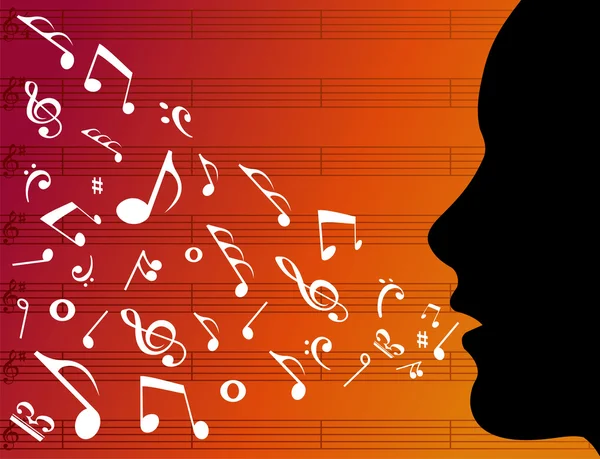 Silhouette tête de femme avec notes de musique — Image vectorielle