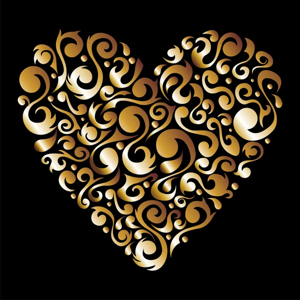 Golden Valentines coração de amor floral — Vetor de Stock
