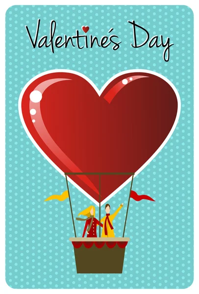 Couple in hot air balloon Valentines day greeting card — Stock Vector