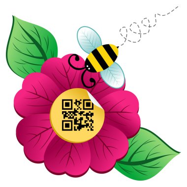 Spring time flower and Bee with qr code clipart