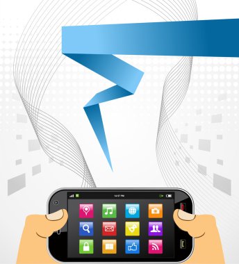 Hands holding a smart phone over white clipart