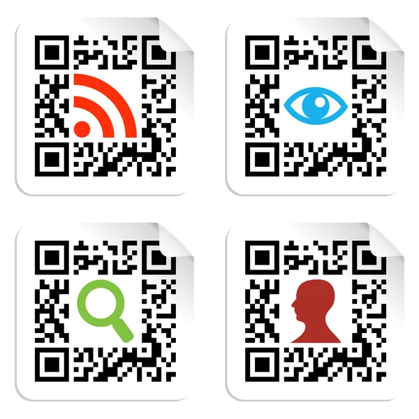 QR कोड चिह्न लेबल के साथ सेट सामाजिक प्रतीक — स्टॉक वेक्टर
