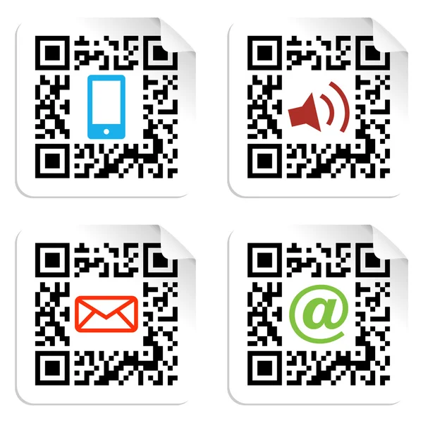 Social media icons set with QR code sign label. — Stock Vector
