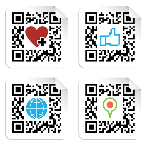 Conjunto de códigos QR con iconos de redes sociales — Archivo Imágenes Vectoriales