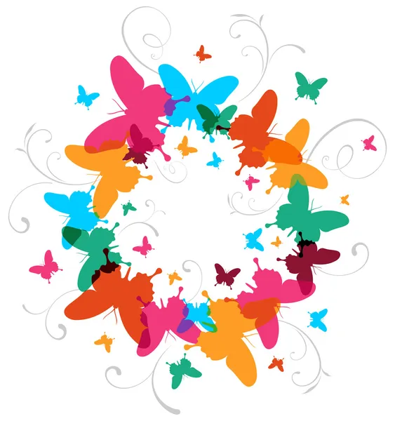 Veelkleurige voorjaar vlinder vormgeving achtergrond — Stockvector