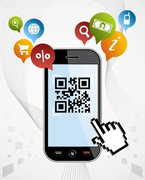Smart Phone: illustrazione vettoriale dell'applicazione del codice QR — Vettoriale Stock