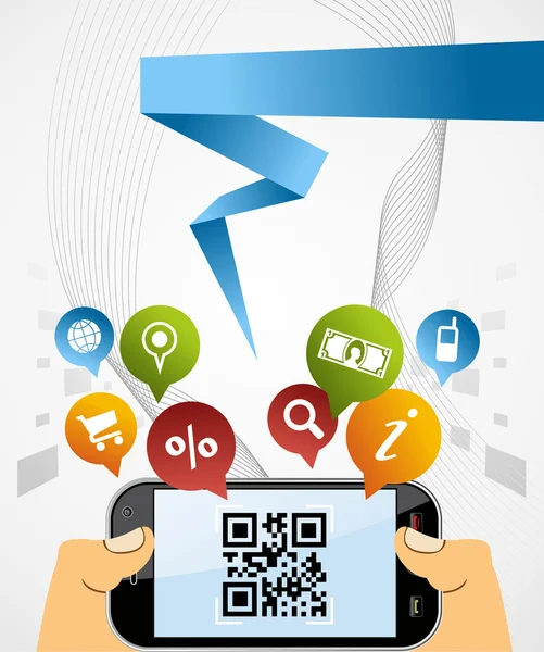 Téléphone intelligent : arrière-plan de l'application QR code — Image vectorielle