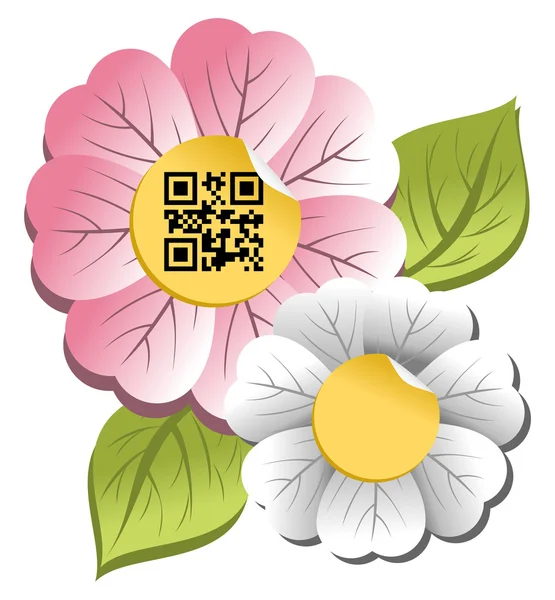 Qr コード ラベルを持つ花の春の時間 — ストックベクタ