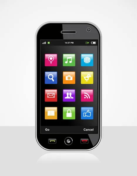 Smartphone con iconos de aplicación — Vector de stock