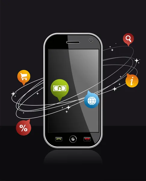 Urządzenia smartphone z aplikacji na czarny — Wektor stockowy