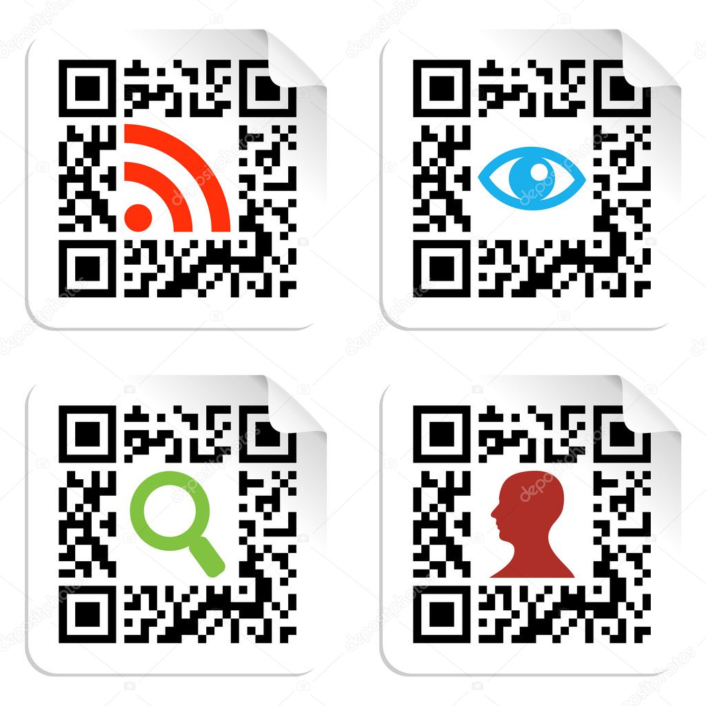 Social icons set with QR code sign label