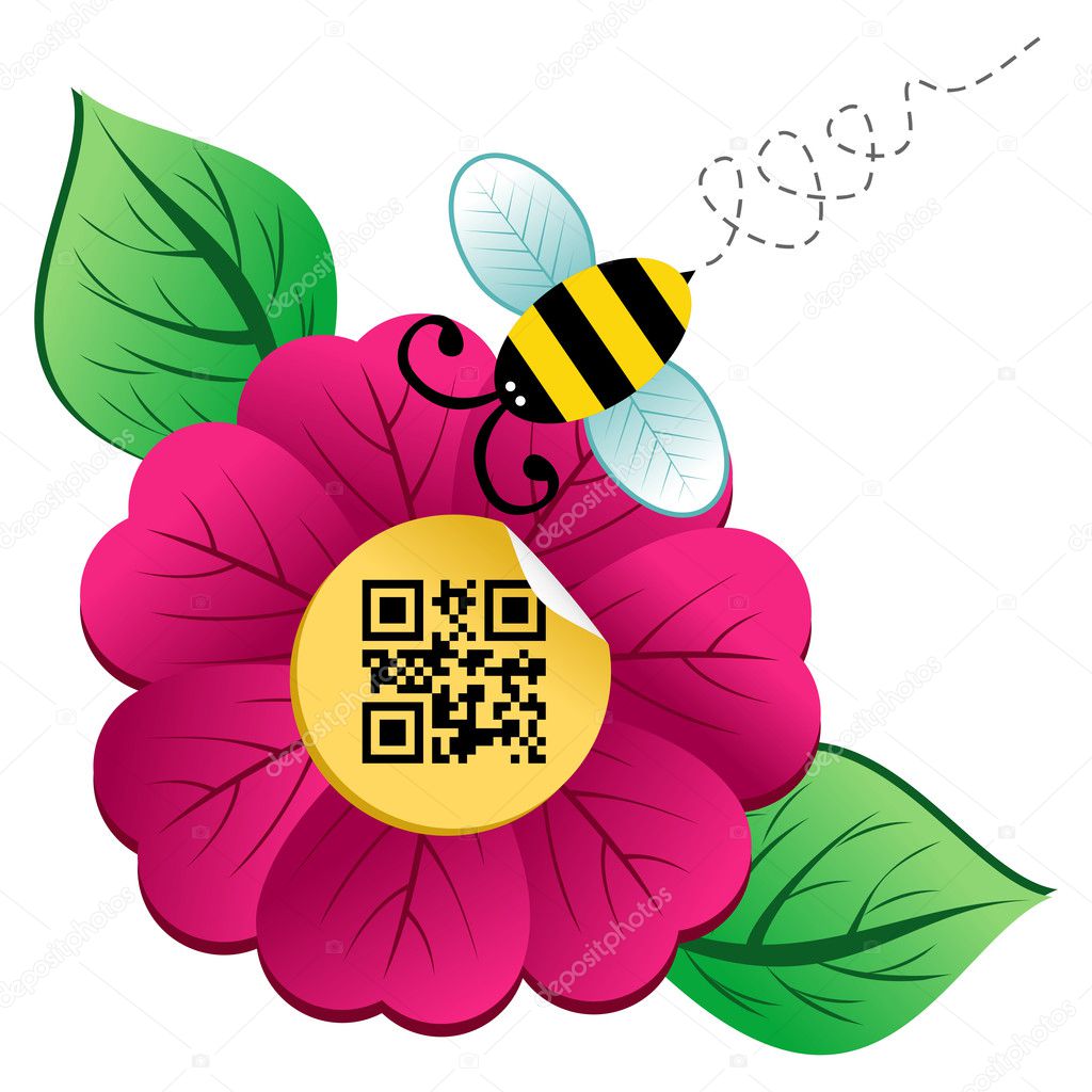 Spring time flower and Bee with qr code
