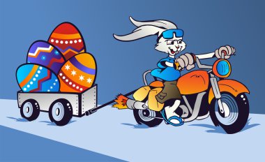 Crazy Easter Bunny cartoon in motorbike clipart