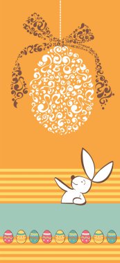Tribal egg and Easter rabbit orange background clipart