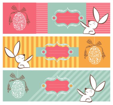 Tribal egg and Easter bunny banners set clipart