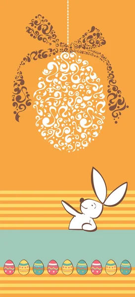 Tribal egg and Easter rabbit orange background — Stock Vector