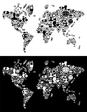 Social media network icons in World map figure clipart