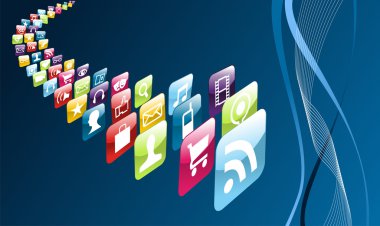 Global mobile phone apps icons clipart