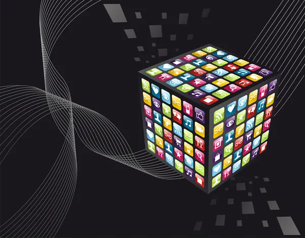 Icônes des applications iphone mondial cube — Image vectorielle