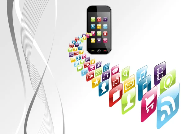 Iconos de aplicaciones de teléfono global fondo tecnológico — Vector de stock