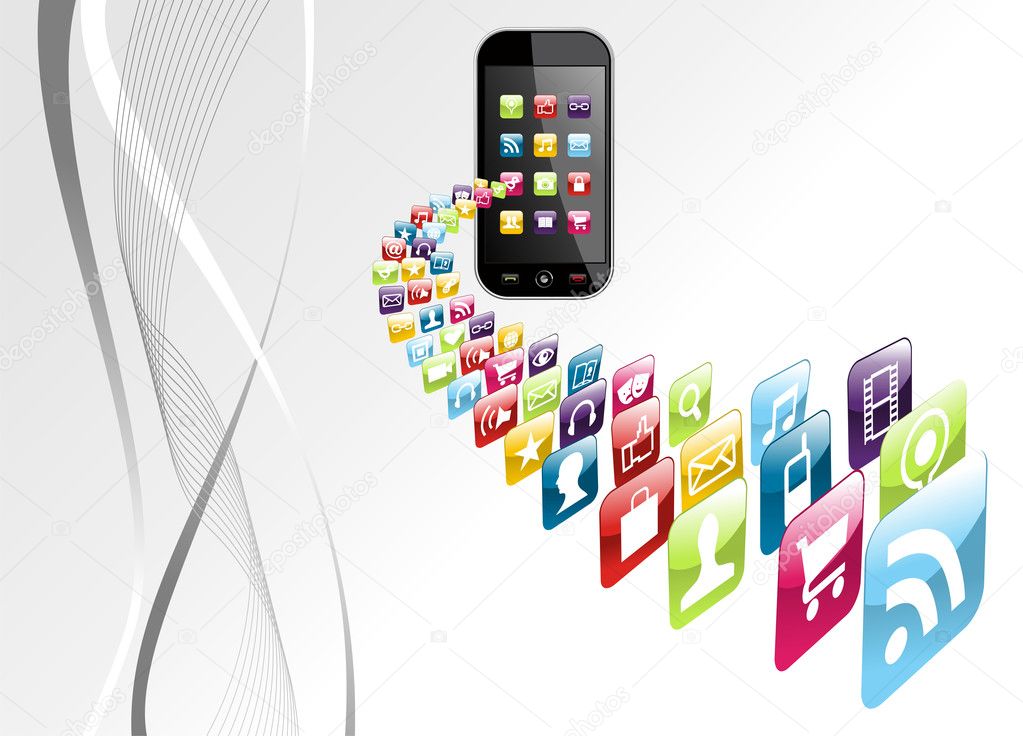 Global phone apps icons tech background