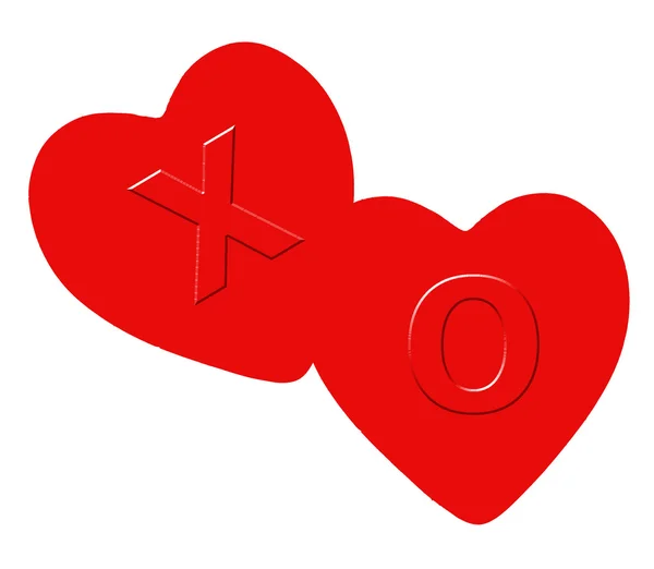 Zwei Herzen mit x (Kuss) und o (Umarmung)) — Stockfoto