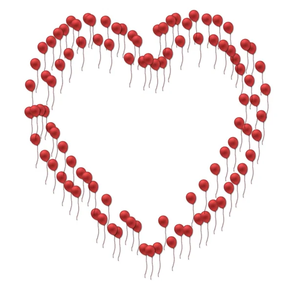 Kırmızı balonlar kullanılarak oluşturulan kalp kenarlık — Stok fotoğraf