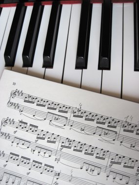 Piano keys with notes, musical background. clipart