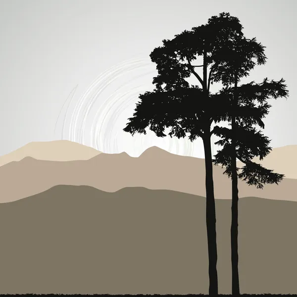 Träd silhouette på en abstrakt bakgrund — Stock vektor