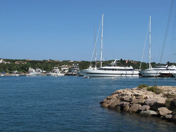 White yachts lined up at the marina — Stock Photo, Image
