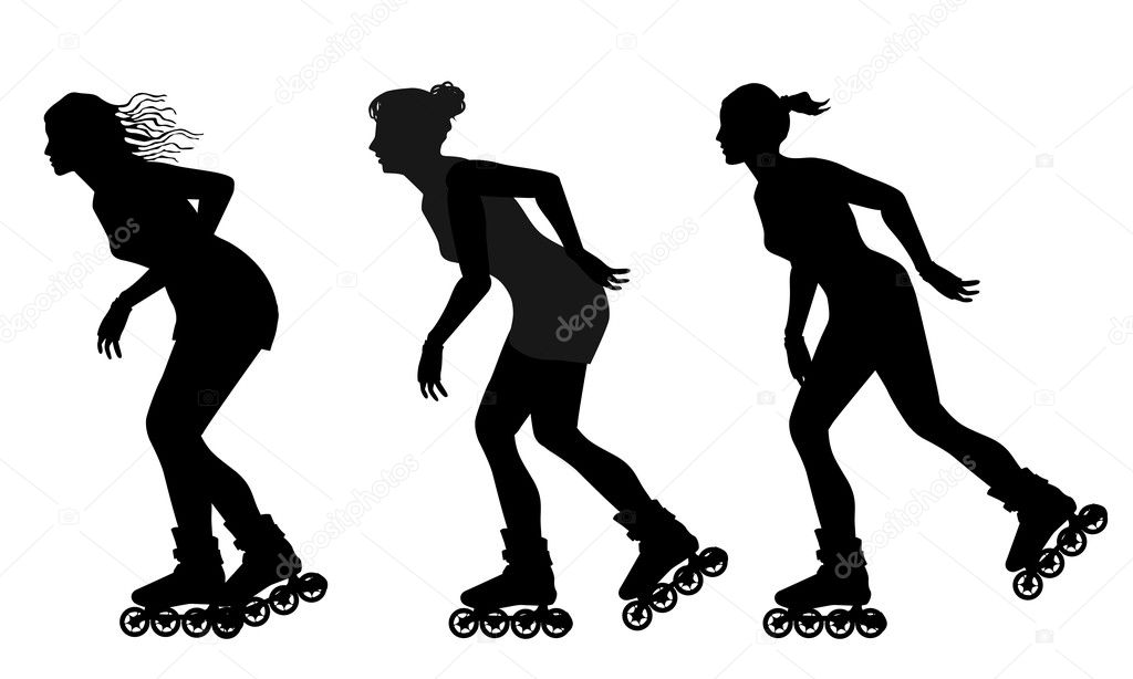 Rollerskating silhouettes - vector