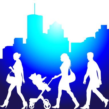 Several , city live, morning - vector silhouettes clipart